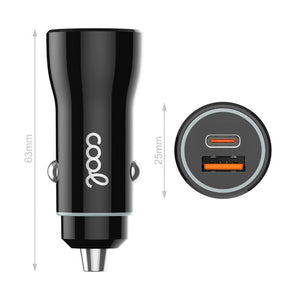 Cargador Coche Cable Tipo C (2x USB + Tipo-C) COOL 38W Kit 2 en 1 Negro