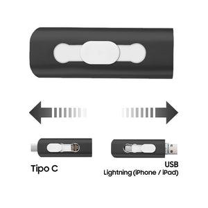 Pen Drive USB x32 GB COOL (3 En 1) Lightning / Tipo-C / USB Negro
